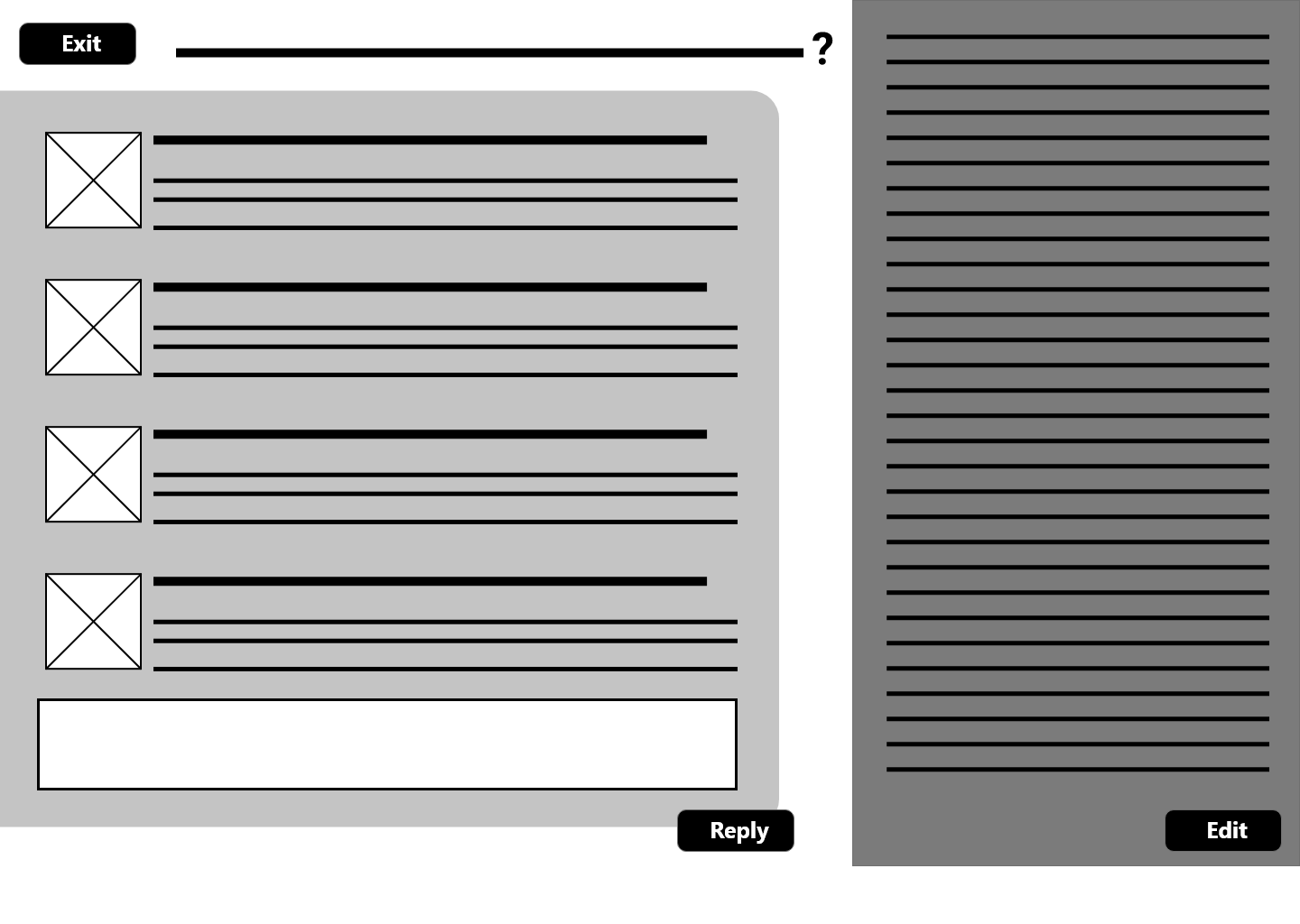 First image of the low fidelity designs.